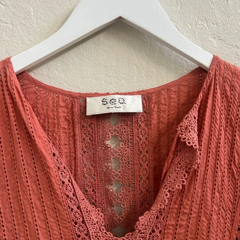 SEA New York $495 Weatherly Pom Crochet Dress in Salmon - Picture 8 of 11